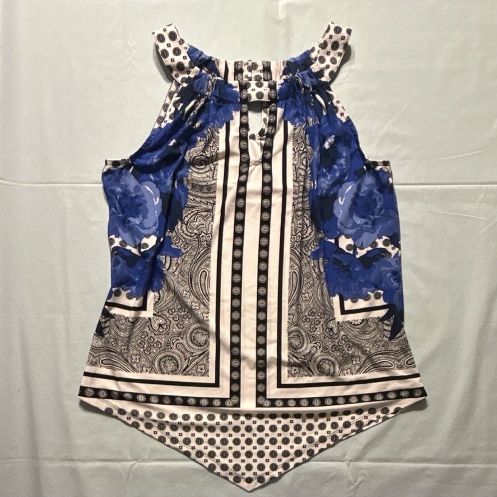 INC International Concepts Blue Floral Paisley Keyhole Sleeveless Top Size M